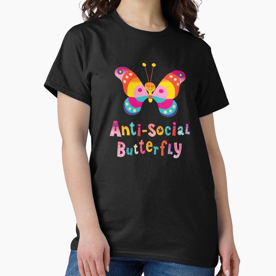 anti social butterfly pinky by aylinlakin Unisex T-shirt, Sweatshirt, Hoodie, Long Sleeve Tee